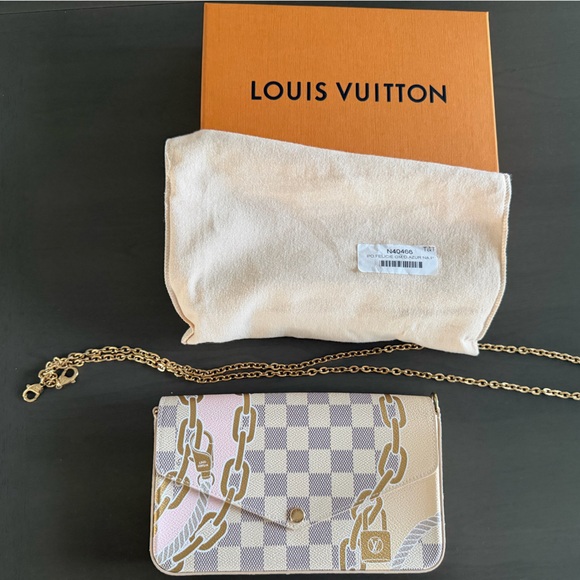 Louis Vuitton- Damier Azur Nautical Pochette Felicie Chain Wallet - Picture 1 of 5